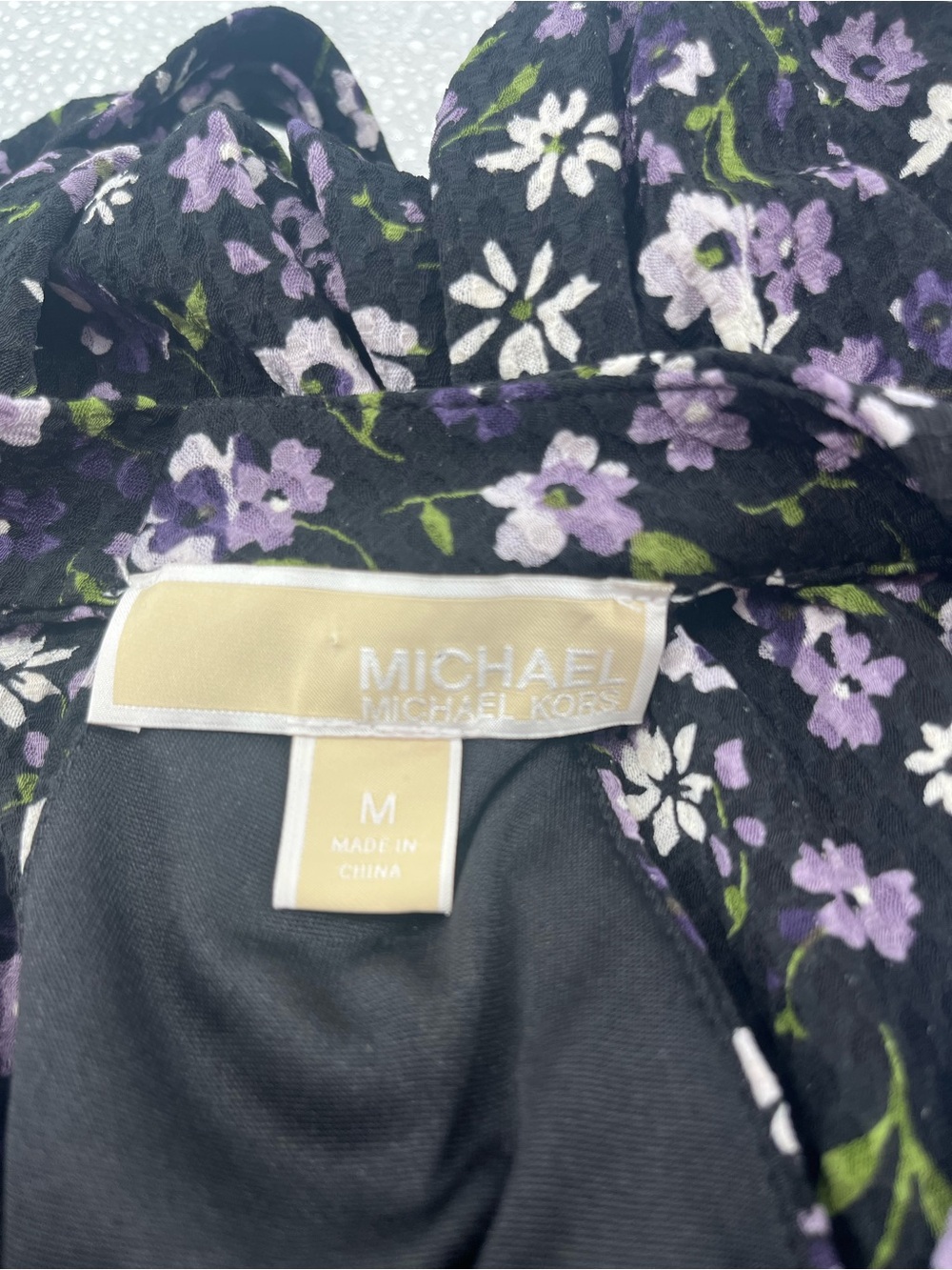 Michael Kors Floral Tiered Halter Dress Medium M Purple Black Ruffle Wedding Gst - Picture 3 of 15
